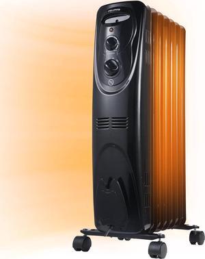 PELONIS Oil Filled Radiator Heater for indoor use Large Room Safe with Thermostat, 1500W Energy Efficient Quiet Space Heater, 3 Heat Settings & 8H Timer, Overheat & Tip-Over, Black