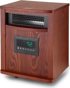 LifeSmart HT1097 1500 Watt Portable Electric Infrared Quartz Space Heater for Indoor Use with 6 Heating Elements, Casters, and Remote, Brown Oak Wood