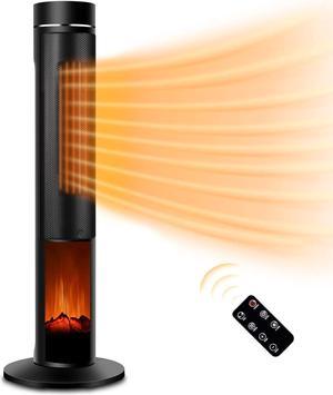 Electric Space Heater for Large Room - 36" Ceramic Tower Space Heater for Room Heating w/Thermostat, Fast Heating, 3D Realistic Flame, Oscillating, Remote Control, Ideal for Home/Livingroom
