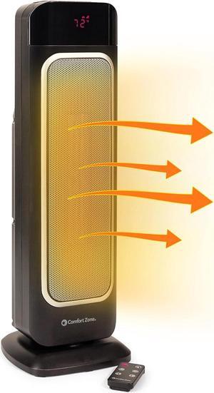 Comfort Zone Electric 24" Oscillating Digital Tower Space Heater with Full Function Remote, Adjustable Thermostat, and Overheat Protection, Ideal for Home, Bedroom, & Office, 1,500W, CZ523RBK