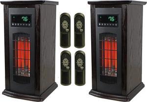 LifeSmart LifePro 1500W Infrared Quartz Indoor Home Tower Space Heater with Adjusting Temperatures and Remote Controls, Black (2 Pack)