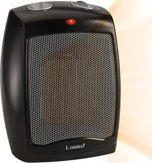 Lasko CD09250 Ceramic Adjustable Thermostat Tabletop or Under-Desk Heater, 9 Inches High, Black