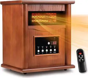 Electric Infrared Space Heater, Quartz Heater for Indoor Use, Tip-Over & Overheat Protection with Remote Control, 3 Heat Settings, 12H Timer, 1500W for Large Room Basement Heating