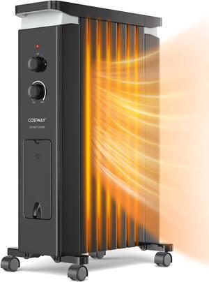 COSTWAY Oil Filled Radiator Heater, 1500W Portable Space Heater with 3 Heat Setting, Built-in Thermostat and Humidification Box, Energy-Saving Quiet Electric Heater for Home Office Indoor (Black)