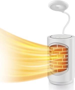Electric Space Heater Ceramic Small Heater with LED Light, 500W Heater Fan 4 in 1 Desk Heater for Home Office and Indoor