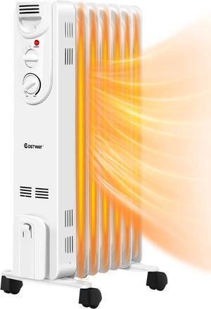 COSTWAY Oil Filled Radiator Heater, 1500W Portable Electric Heater with 3 Heat Settings, Adjustable Thermostat, Overheat & Tip-Over Protection, Small Quiet Space Heater for Indoor Use, Bedroom, Office