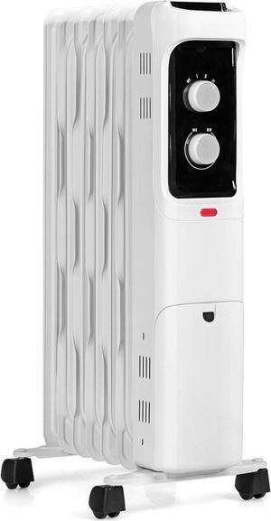 GOFLAME 1500W Oil Filled Radiator Heater, Electric Space Heater with 3 Heating Modes, Adjustable Thermostat, Tip-Over & Overheat Protection, Powerful Oil Heater for Home and Office, White