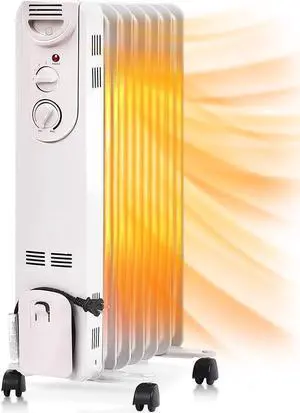 TANGKULA 1500W Oil-Filled Heater, Portable Radiator Heater with Adjustable Thermostat, Tip Over & Overheating Protection, Electric Oil Heater for Home and Office, Space Heater