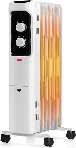 Tangkula 1500W Oil Filled Radiator Heater, Electric Space Heater with 3 Heat Settings, Adjustable Thermostat, Tip Over & Overheat Protection, Portable Oil Heaters for Indoor Use, Home, Office