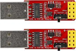 ESP-01S Programmer USB to ESP-01 Adapter ESP8266 Wireless WiFi Module Wi-Fi CH340G UART PORG, 4.5-5.5V 115200 Baud Rate 2PCS