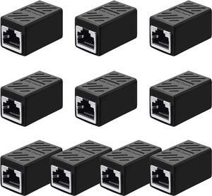 Frienda 10 Pieces RJ45 Coupler, Ethernet Extension Adapter Network Connector for Cat7/Cat6/Cat5e/Cat5 Ethernet Network Cable Coupler Female to Female (Black)