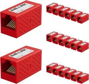 Iwillink 20-Pack Cat6 RJ45 Ethernet Coupler, Female to Female RJ45 Connector for Cat6/Cat5e/Cat5 Ethernet Cable, Extender Adapter, Red