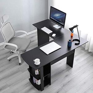SogesPower 53 53 inches LShaped Desk Corner Computer Desk with Storage Shelf Modern Home Office Desk Student Writing Desk Black SPDX392BKNCA