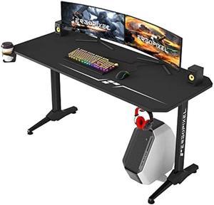 Vitesse 55 inch Ergonomic Gaming Desk, T Shaped Office PC Computer Desk with Full Desk Mouse Pad, Gamer Tables Pro with Gaming Handle Rack, Stand Cup