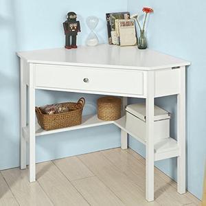 SoBuy FWT31WWood Corner Desk with Drawer and Storage ShelfTriangle Table DeskHome Office Desk Computer WorkstationWhite