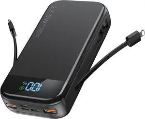 Portable Charger 32000mAh, 22.5W QC 3.0 PD 20W Smart LED Display Fast Charging Built in Cables MFi Certified Power Bank, External Battery Pack Charge 5 Devices Compatible with Cellphones (Black)