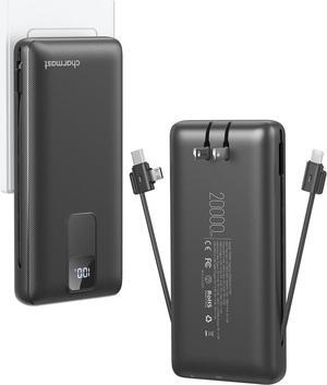Portable Charger with Built-in Cables and Wall Plug 20000mAh 20W USB C Power Bank Fast Charging Battery Pack Compatible with iPhone iPhone 16/15/14/13 Series  Google iPad etc