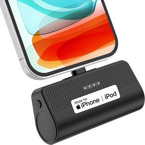 Portable Charger for iPhone, Built-in MFi Certified Plug, 5000mAh Small Portable Phone Charger Power Bank for iPhone 14/13/12/11/XR/X/SE/8/7/6/6s/Pro Max/Plus,AirPods,iPad,Black