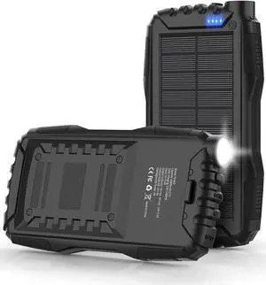 Solar Charger, Power Bank, 42800mAh Portable Charger Power Bank External Battery Pack 5V3.1A Qc 3.0 Fast Charger Built-in Super Bright Flashlight (Black)