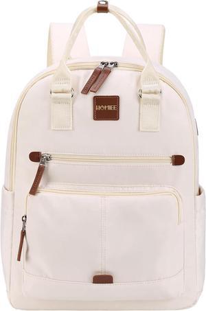 HOMIEE Stylish Laptop Backpack for Women, 15.6-Inch Lightweight Travel Laptop Backpack with Carrying Handles, Water-Resistant Daypack Business Travel Casual Work Backpack, Off-white