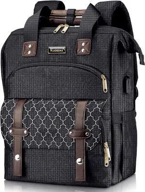 Laptop Backpack for Women Men, 17.3 Inch School Backpacks with USB Charging Port, Wide Open Large Backpack, Casual Daypacks for Travel College, Black