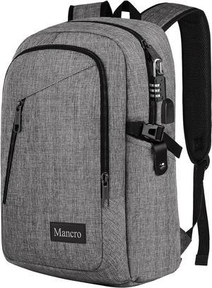 Mancro 17.3 Inch Business Laptop Backpack Large Travel Backpack with USB Charging Port Water Resistant Anti-Theft Laptop Backpack for Men & Women, Grey, 17.3 inch, Laptop Backpack