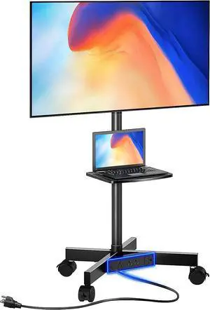 TV Stand with Power Outlet, Mobile TV Cart on Wheels for 23-60 inch LED LCD Flat Curved Panel Screen TVs, up to 88 lbs, Height Adjustable Rolling TV Stand with AV Shelf, Max VESA 400x400mm