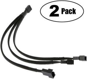 PWM Fan Splitter Adapter Cable Sleeved Braided Y Splitter Computer PC 4 Pin Fan Extension Power Cable 1 to 3 Converter for Computer ATX Case 4-Pin/3-Pin Cooling Fan Cable(27cm/10.5 inches -2 Pack)