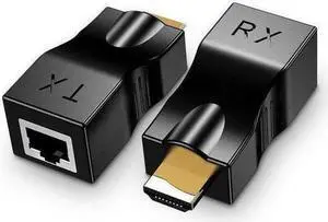 Black, HDMI Extender 100ft Single Network Cable to HDMI HD HDMI to RJ45 Signal Amplifier Transmitter