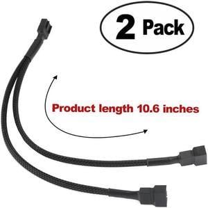 PWM Fan Splitter Adapter Cable Sleeved Braided Y Splitter Computer PC 4 Pin Fan Extension Power Cable 1 to 2 Converter for Computer ATX Case 4-Pin/3-Pin Cooling Fan Cable(27cm/10.5 inches -2 Pack)