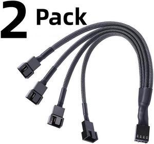 PWM Fan Splitter Cable Hub 1 to 4 Power Adpater,Motherboard PMW 4-pin Fan Sleeved Braided Y Splitter Internal Power Extension Cable for Computer CPU/Case Fan 1x4 Converter -( 27cm/10.5 inches-2 Pack)