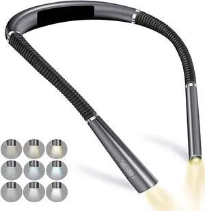 1PCS Night Reading LED Reading Light USB Rechargeable Three-Color Temperature Three-Position Reading Hanging Neck Reading Light,Black