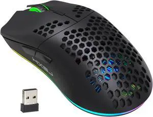Honeycomb Shell 2.4G Wireless RGB Gaming Mouse, 4-speed DPI adjustabe,Rechargeable Wireless Mouse, Computer Mice for PC Gaming, Black