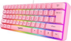 Wired Gaming Keyboard, RGB Backlit Ultra-Compact Mini Keyboard, Waterproof Small Compact 61 Keys Keyboard for PC/Mac Gamer, Pink