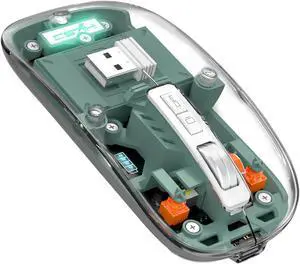 Wireless Bluetooth5.1&2.4G Mini Lightweight Mouse,Transparent Clear Magnetic Shell,Silent Click,USB Receiver Rechargeable Mouse for PC/Win/Mac/Laptop/Apple Green