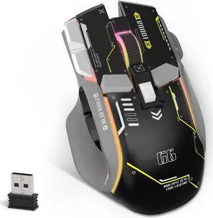 G6 Gaming Mouse, Wired/Wireless/Bluetooth Tri Modes, 5 Adjustable DPI and 11 RGB Backlit, Rechargeable Silent Computer Gaming Mice for Windows/Android/MAC/iOS G6 Gaming Mouse, Wired/Wireless/Bluetooth Tri Modes, 5 Adjustable DPI and 11 RGB Backlit, Rechargeable Silent Computer Gaming Mice for Windows/Android/MAC/iOS