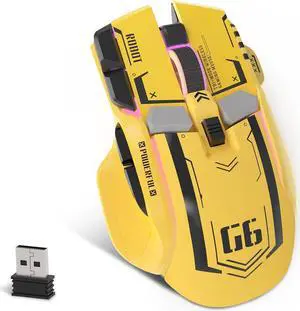 G6 Gaming Mouse, Wired/Wireless/Bluetooth Tri Modes, 5 Adjustable DPI and 11 RGB Backlit, Rechargeable Silent Computer Gaming Mice for Windows/Android/MAC/iOS Yellow