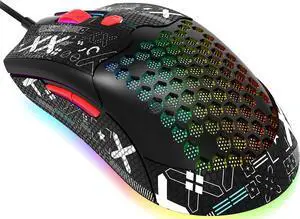 Lightweight Wired Gaming Mouse with 12000 DPI 6 Programmed Buttons,65G Honeycomb Shell,26 RGB Breathing Backlit Mice,Pixart 3325 Optical Sensor Gamer Mice Red
