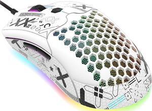 Lightweight Wired Gaming Mouse with 12000 DPI 6 Programmed Buttons,65G Honeycomb Shell,26 RGB Breathing Backlit Mice,Pixart 3325 Optical Sensor Gamer Mice White