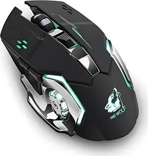 Rechargeable Wireless Gaming Mouse, 2.4G LED Optical Silent Wireless Computer Mouse with 7 Color Light, 3 Adjustable DPI, Ergonomic Design