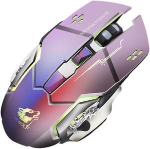 Rechargeable Wireless Gaming Mouse, 2.4G LED Optical Silent Wireless Computer Mouse with 7 Color Light, 3 Adjustable DPI, Ergonomic Design Silver