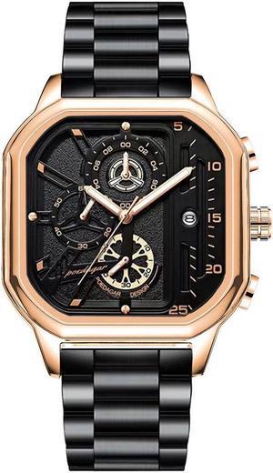 Men's Fashion Stainless Steel Watches Date Waterproof Chronograph Wristwatches,Stainsteel Steel Band Waterproof Watch Gold
