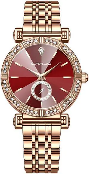 Women Watch Fashion Gold Diamond Analog Quartz Female Watch for Women Luxury Dress Ladies Stainless Steel Waterproof Wrist Watches Red