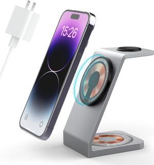 Aluminum Alloy Magnetic Wireless 3 in 1 Charging Station Fast Wireless Charging Station Compatible with MagSafe Charger Stand for iPhone 14 13 12 MiniMaxProPlus Airpods and Apple Watch