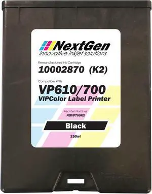 VIP Color VP610/VP700 Compatible Black (K2) Ink Cartridge for VP610 and VP700 Label Printers  (Part Number 10002870)