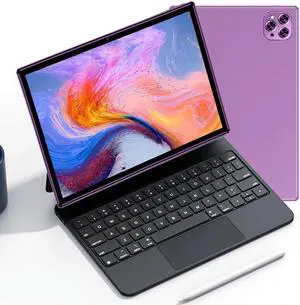 10.1" Inch Android 12 Tablet PC 128GB ROM + 6GB RAM Octa-Core GPS Wifi Bluetooth Keyboard Purple  WIFI Touchscreen International Version Tablet Bundle Mazepoly Trifold Hard Shell Case and 64GB Memory