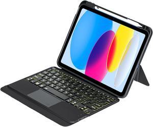 BDF For iPad Apple iPad 10.9''10th Generation Touch pad Removable Keyboard Case Protective Smart Stand Cover with 7 Colors Backlit Wireless Bluetooth Keyboard