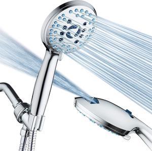 High Pressure 8-Mode Handheld Shower Head - Anti-Clog Nozzles, Built-in Power Wash to Clean Tub, Tile & Pets, Extra Long 6 ft. Stainless Steel Hose, Wall & Overhead Brackets