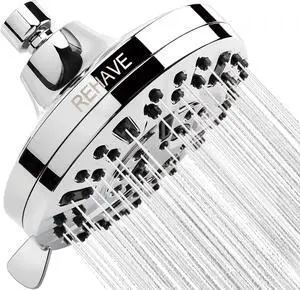 REHAVE 5.1-Inch Rainfall Shower Head with 63 Jets, 8 Spray Modes - Chrome Finish, Brass Angle-Adjustable, Anti-Clogging Silicone Nozzles