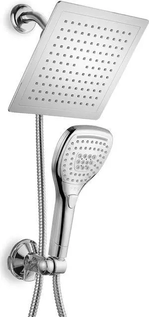 Dream Spa Ultra-Luxury 9" Rainfall Shower Head/Handheld Combo. Convenient Push-Button Flow Control Button for easy one-handed operation. Switch flow settings with the same hand! Premium Chrome